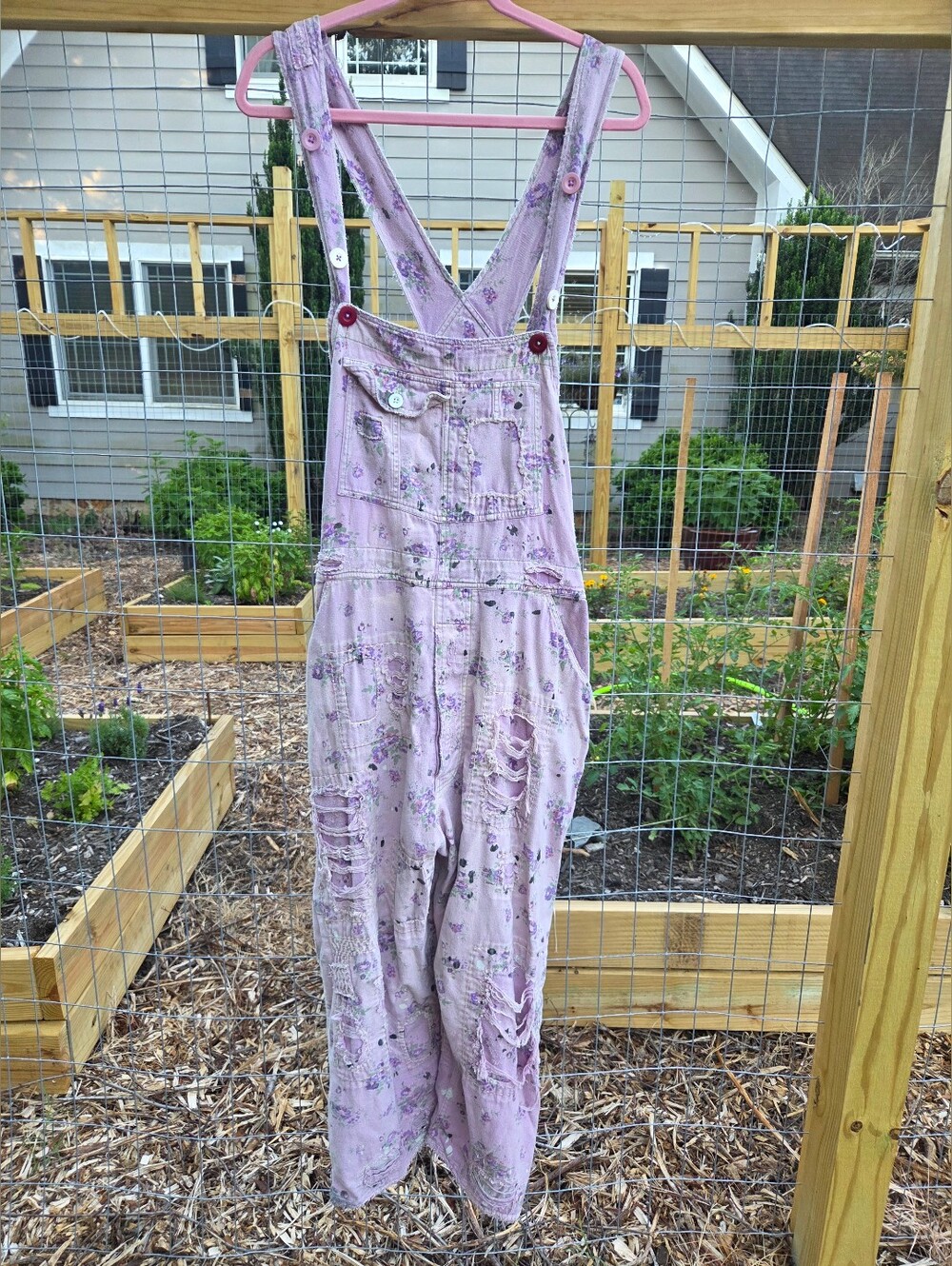 Lavender Distressed Women's Overalls - Feminine Relaxed Jeans - Picture 7 of 10